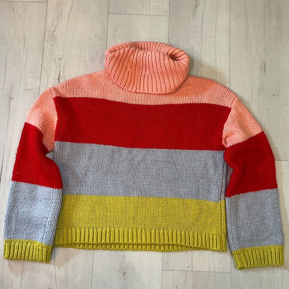 Lulus Color Me Cozy‎ Pink Multi Color Block Turtleneck Sweater - Picture 7 of 9
